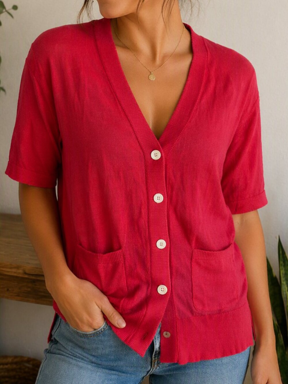LOFT hot pink knit cardigan size S